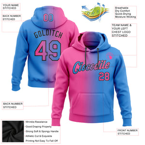 Custom Stitched Electric Blue Pink-Black Gradient Fashion Sports Pullover Sweatshirt Hoodie