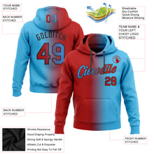 Load image into Gallery viewer, Custom Stitched Sky Blue Red-Black Gradient Fashion Sports Pullover Sweatshirt Hoodie
