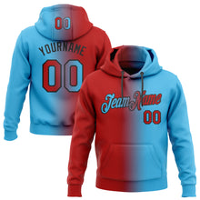 Load image into Gallery viewer, Custom Stitched Sky Blue Red-Black Gradient Fashion Sports Pullover Sweatshirt Hoodie
