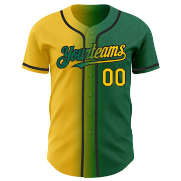 Custom Kelly Green Yellow-Black Authentic Gradient Fashion Baseball Jersey