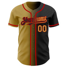 Load image into Gallery viewer, Custom Black Old Gold-Red Authentic Gradient Fashion Baseball Jersey
