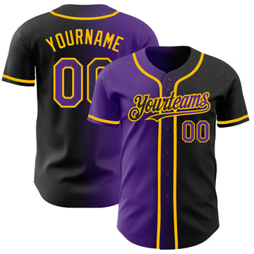 Custom Black Purple-Gold Authentic Gradient Fashion Baseball Jersey