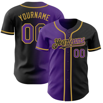 Custom Black Purple-Old Gold Authentic Gradient Fashion Baseball Jersey