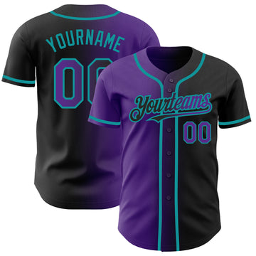 Custom Black Purple-Teal Authentic Gradient Fashion Baseball Jersey