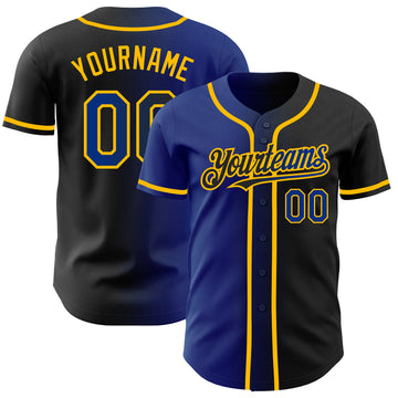 Custom Black Royal-Gold Authentic Gradient Fashion Baseball Jersey