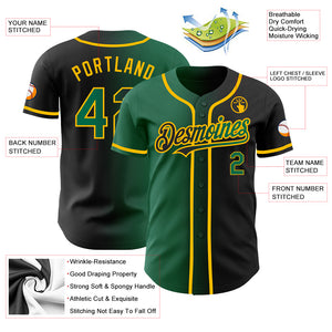 Custom Black Kelly Green-Gold Authentic Gradient Fashion Baseball Jersey