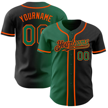 Custom Black Kelly Green-Orange Authentic Gradient Fashion Baseball Jersey