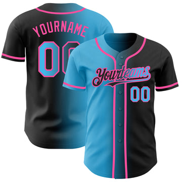 Custom Black Sky Blue-Pink Authentic Gradient Fashion Baseball Jersey