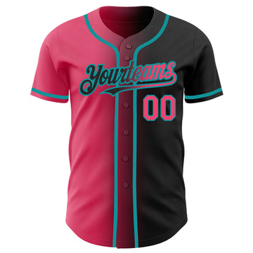 Custom Black Neon Pink-Teal Authentic Gradient Fashion Baseball Jersey