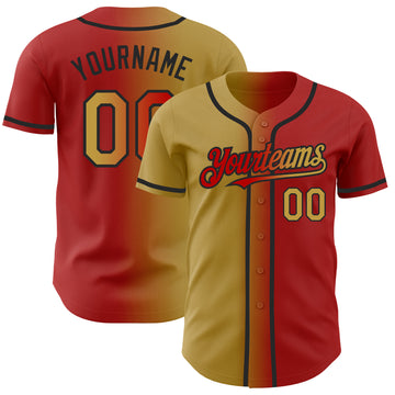 Custom Red Old Gold-Black Authentic Gradient Fashion Baseball Jersey