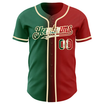 Custom Red Vintage Mexican Flag Kelly Green-City Cream Authentic Gradient Fashion Baseball Jersey
