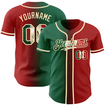 Custom Red Vintage Mexican Flag Kelly Green-City Cream Authentic Gradient Fashion Baseball Jersey