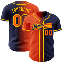Load image into Gallery viewer, Custom Navy Orange-Gold Authentic Gradient Fashion Baseball Jersey
