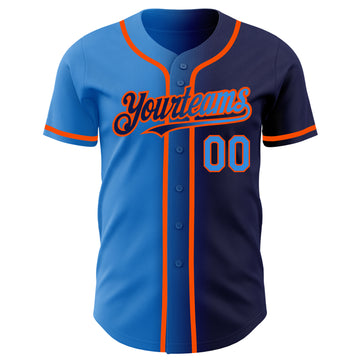 Custom Navy Electric Blue-Orange Authentic Gradient Fashion Baseball Jersey