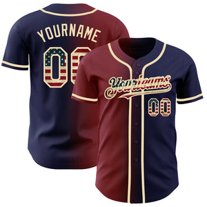 Custom Navy Vintage USA Flag Maroon-City Cream Authentic Gradient Fashion Baseball Jersey