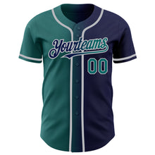 Load image into Gallery viewer, Custom Navy Teal-Gray Authentic Gradient Fashion Baseball Jersey
