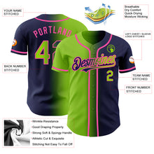 Load image into Gallery viewer, Custom Navy Neon Green-Pink Authentic Gradient Fashion Baseball Jersey
