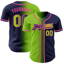 Load image into Gallery viewer, Custom Navy Neon Green-Pink Authentic Gradient Fashion Baseball Jersey
