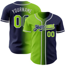 Load image into Gallery viewer, Custom Navy Neon Green-Gray Authentic Gradient Fashion Baseball Jersey
