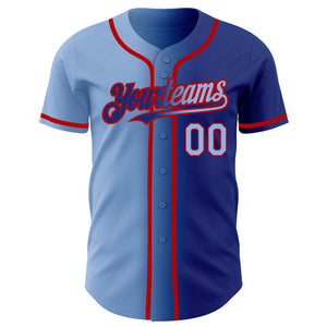 Custom Royal Light Blue-Red Authentic Gradient Fashion Baseball Jersey