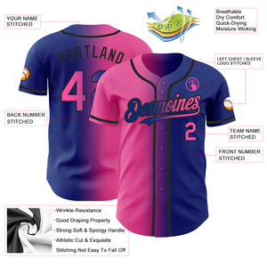 Custom Royal Pink-Black Authentic Gradient Fashion Baseball Jersey