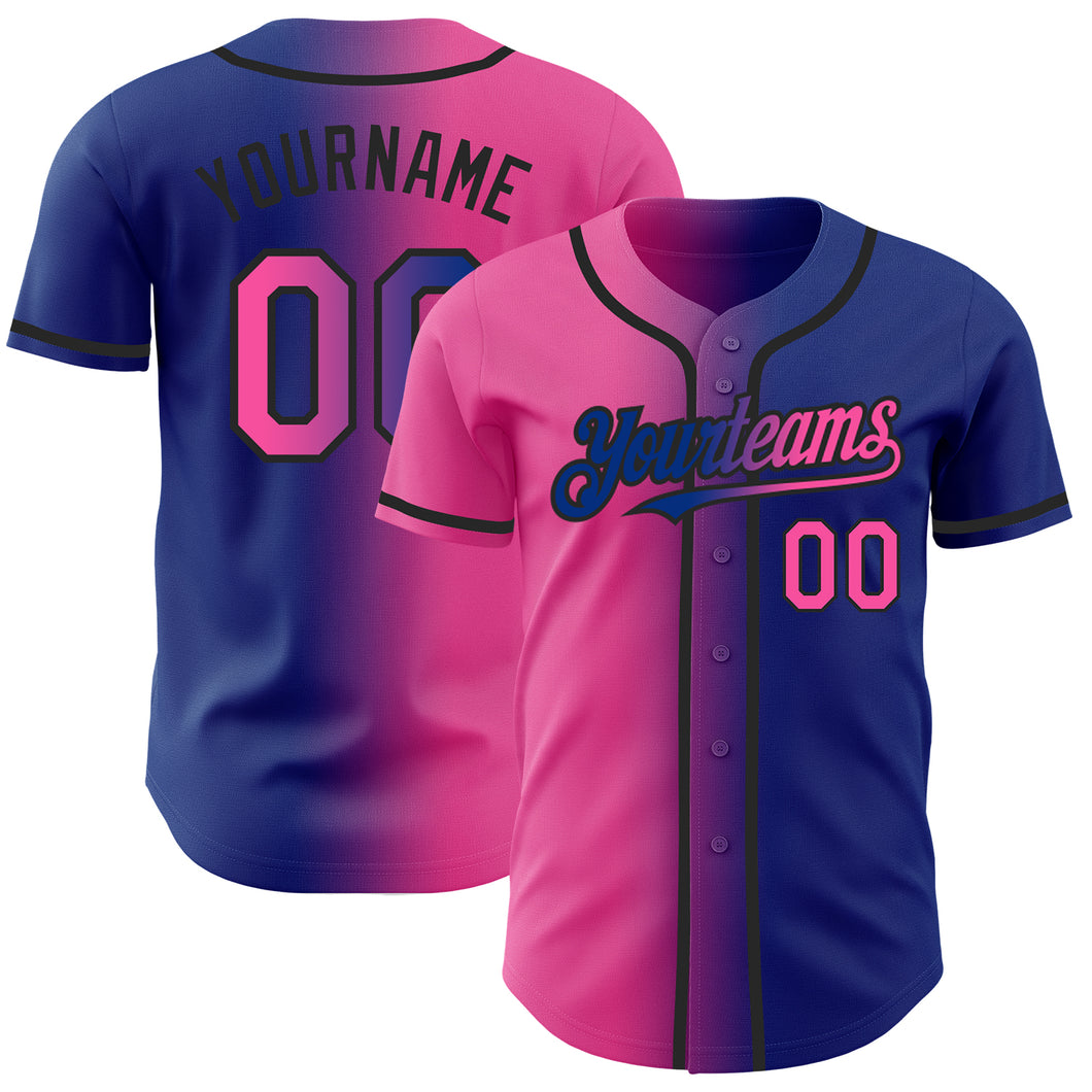 Custom Royal Pink-Black Authentic Gradient Fashion Baseball Jersey