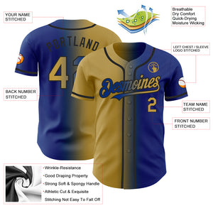 Custom Royal Old Gold-Black Authentic Gradient Fashion Baseball Jersey