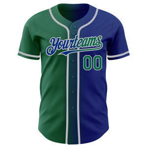 Custom Royal Kelly Green-Gray Authentic Gradient Fashion Baseball Jersey