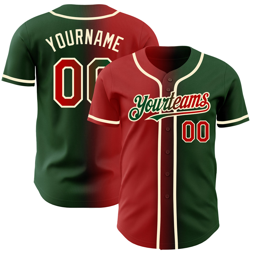 Custom Green Red-Cream Authentic Gradient Fashion Baseball Jersey