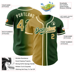 Custom Green Old Gold-Cream Authentic Gradient Fashion Baseball Jersey