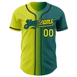 Custom Teal Neon Yellow-Black Authentic Gradient Fashion Baseball Jersey