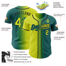 Load image into Gallery viewer, Custom Teal Neon Yellow-Black Authentic Gradient Fashion Baseball Jersey
