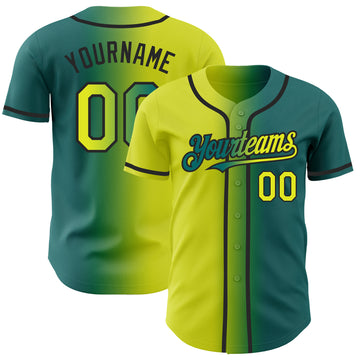 Custom Teal Neon Yellow-Black Authentic Gradient Fashion Baseball Jersey