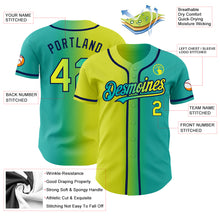 Load image into Gallery viewer, Custom Aqua Neon Yellow-Navy Authentic Gradient Fashion Baseball Jersey
