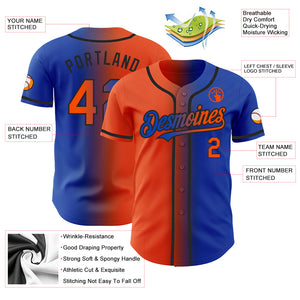 Custom Thunder Blue Orange-Black Authentic Gradient Fashion Baseball Jersey