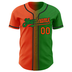 Custom Grass Green Orange-Black Authentic Gradient Fashion Baseball Jersey