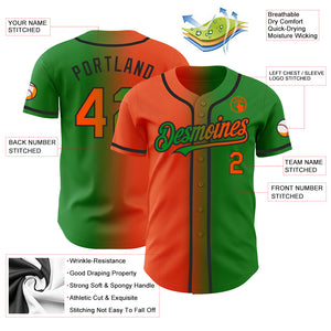 Custom Grass Green Orange-Black Authentic Gradient Fashion Baseball Jersey