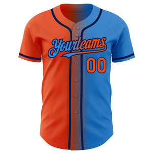 Custom Electric Blue Orange-Navy Authentic Gradient Fashion Baseball Jersey