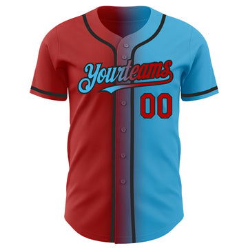 Custom Sky Blue Red-Black Authentic Gradient Fashion Baseball Jersey