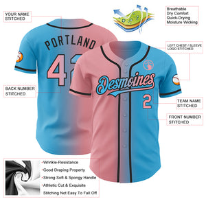 Custom Sky Blue Medium Pink-Black Authentic Gradient Fashion Baseball Jersey