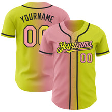 Load image into Gallery viewer, Custom Neon Yellow Medium Pink-Black Authentic Gradient Fashion Baseball Jersey
