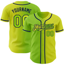 Load image into Gallery viewer, Custom Neon Yellow Neon Green-Navy Authentic Gradient Fashion Baseball Jersey
