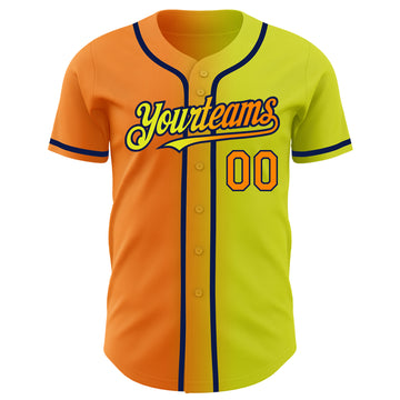 Custom Neon Yellow Bay Orange-Navy Authentic Gradient Fashion Baseball Jersey