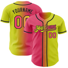 Load image into Gallery viewer, Custom Neon Yellow Neon Pink-Black Authentic Gradient Fashion Baseball Jersey
