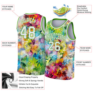 Custom Scratch Graffiti Pattern White-Neon Green 3D Authentic Basketball Jersey