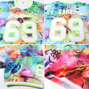 Custom Graffiti Pattern-White Neon Green 3D Mesh Authentic Throwback Football Jersey