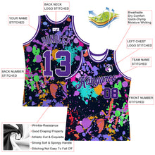 Load image into Gallery viewer, Custom Graffiti Pattern Purple-White 3D Splashes Authentic Basketball Jersey
