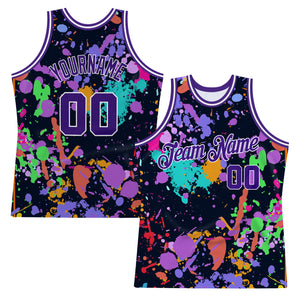 Custom Graffiti Pattern Purple-White 3D Splashes Authentic Basketball Jersey