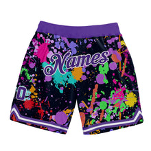 Load image into Gallery viewer, Custom Graffiti Pattern Purple-White 3D Splashes Authentic Basketball Shorts
