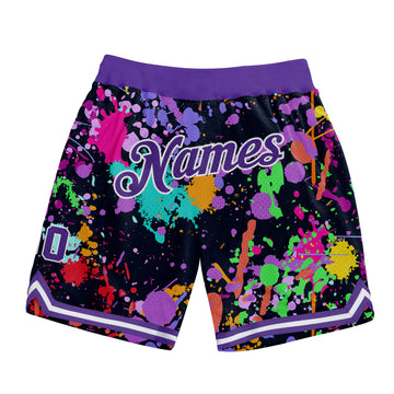 Custom Graffiti Pattern Purple-White 3D Splashes Authentic Basketball Shorts